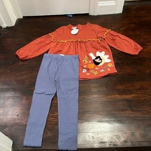 MUD PIE - little girls 5T matching set Thanksgiving Turkey appliqué